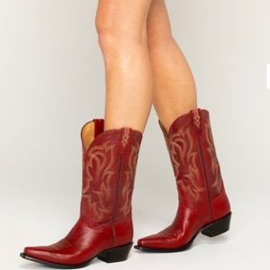 Shyanne 12" Red Leather Snip Toe Western Boots